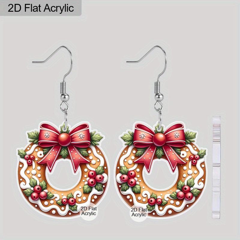 

2D Плоские Двусторонние Акриловые Рождественские Серьги-Подвески для Женщин, Милые Рождественские Серьги-Капли, Легкие Серьги-Подвески, Рождественский Ювелирный Подарок