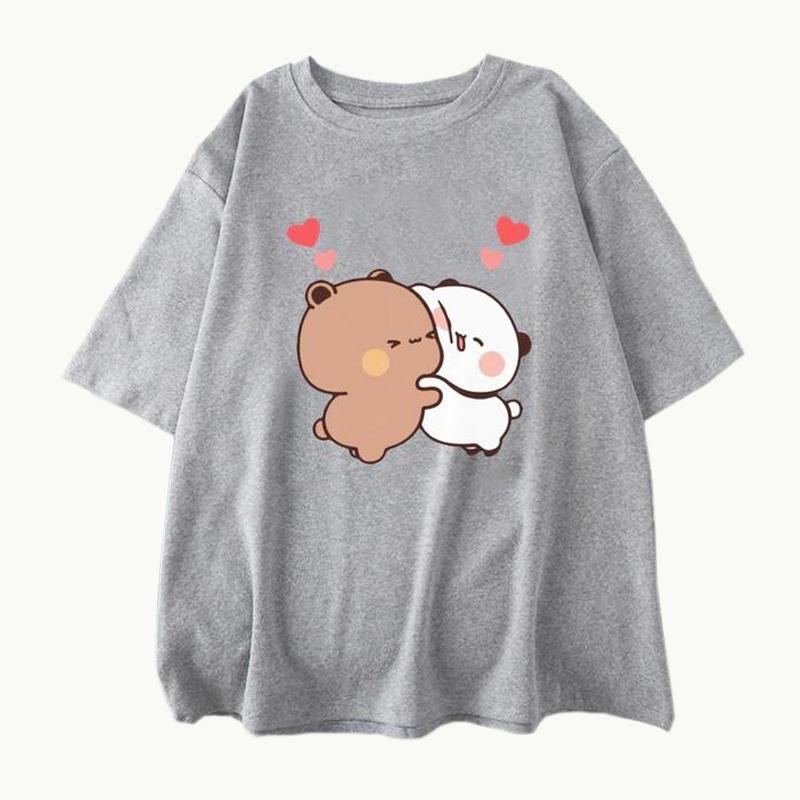 Women Panda Bear Cartoon T Shirt Cute Tshirts Cotton Short Sleeve Girls Print Tees O-Neck Kawaii Tops Casual
