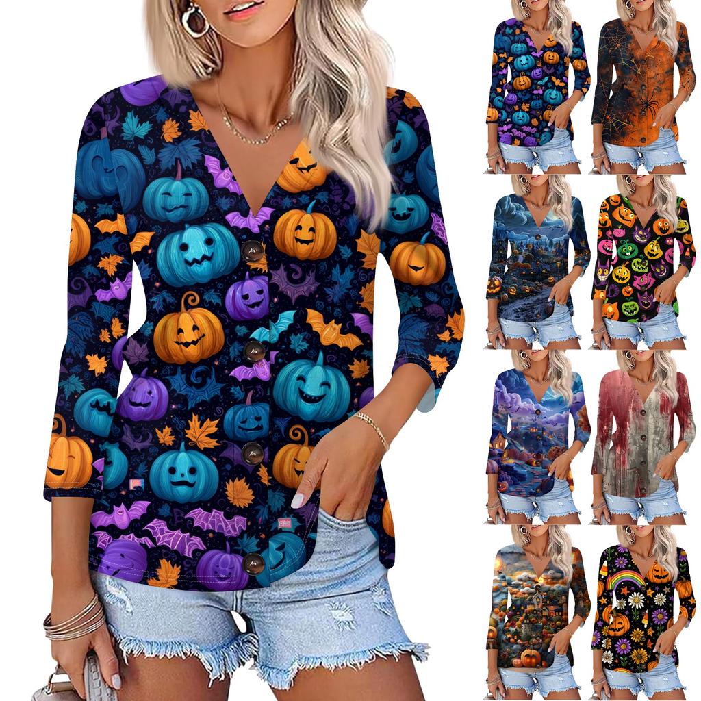 Mote dame avslappet trykk nedknapp skjorte 3/4 lange ermer topper