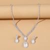 3PC Imitation Pearl Inlaid Rhinestone Women's Earrings Necklace Geometric Design Sense Wedding Party Holiday Gift