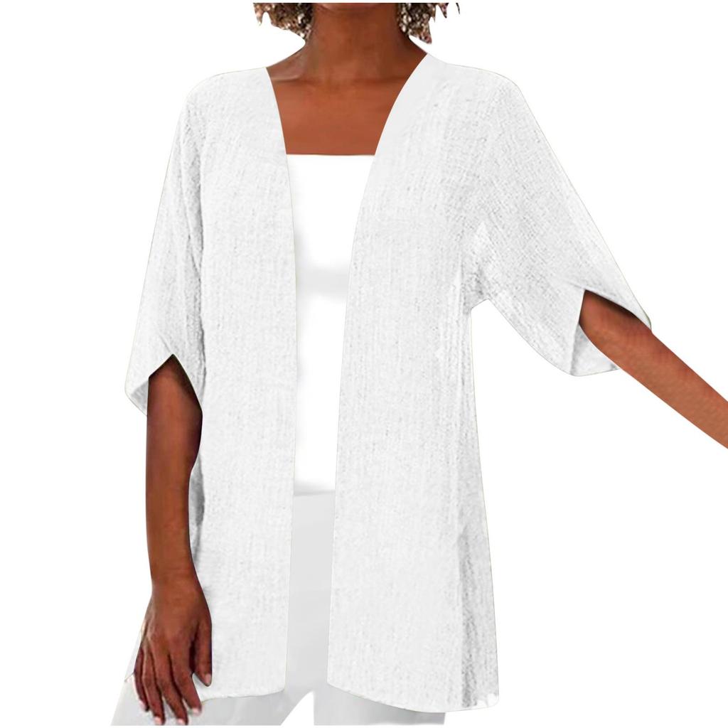 Women's Summer Cardigans Plus Size Short Sleeve Half Loose Cover Up Open Front Stretch Blouse Wrap Outwear Top