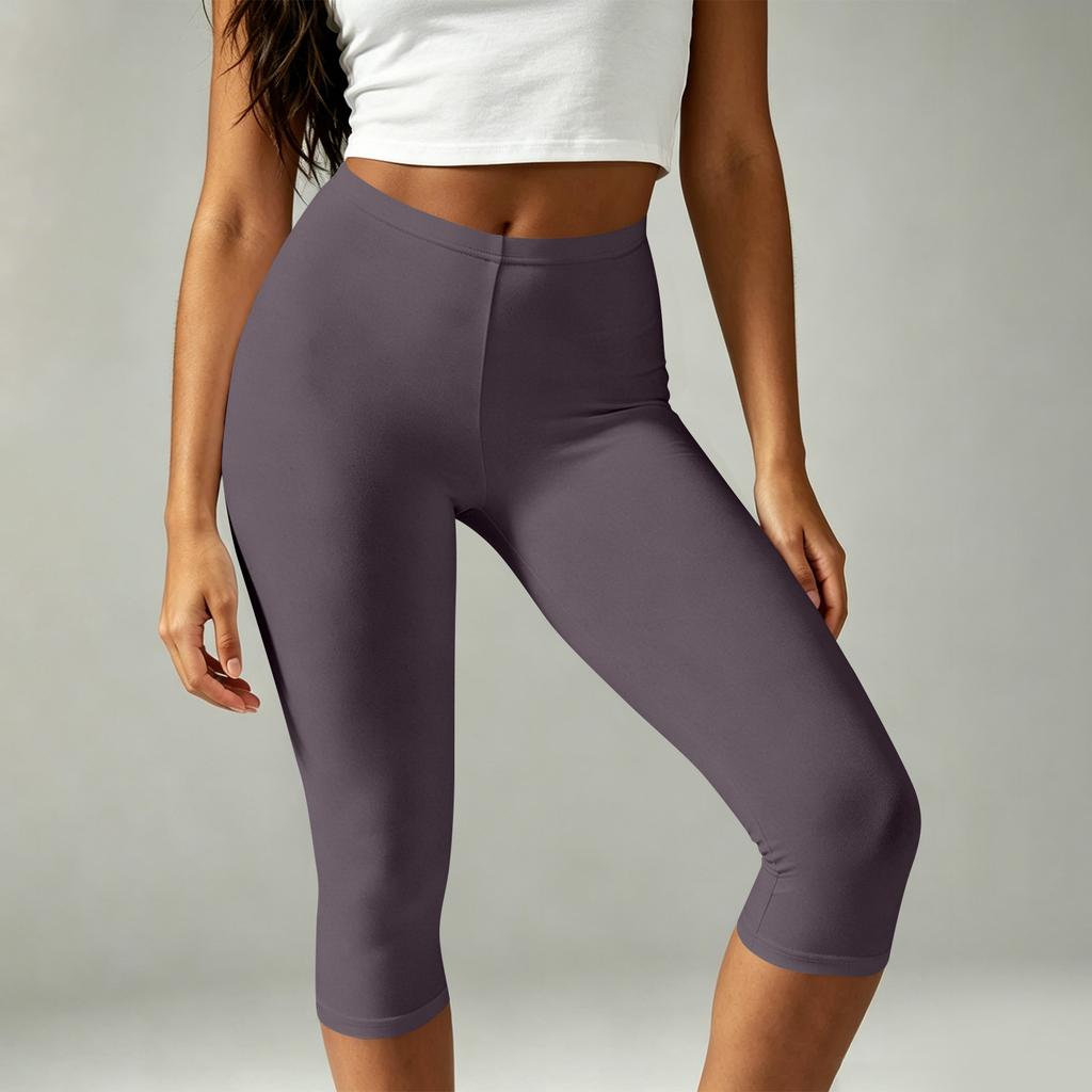 Women High Waist Capri Yoga Pants Without Pockets Stretchy Athletic Cropped Leggings for Workout Fitness Exercise