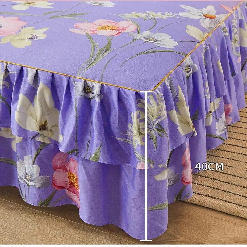 Lace Bed Sheet Skirt  Floral Printed Bed Cover Single/Queen/King Size Bedspread On The Bed (No Pillowcase