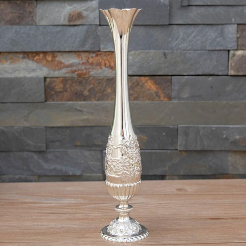 Elegant Antique Engraved Metal Flower Vases With Narrow Opening Bud Vases For Home Table Decors And Floral Arrangements
