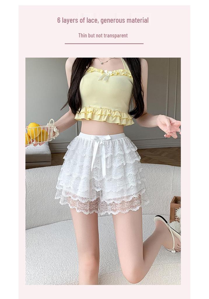 2025 Women's Anti-Exposure Three-Quarter Lace Bow Safety Shorts