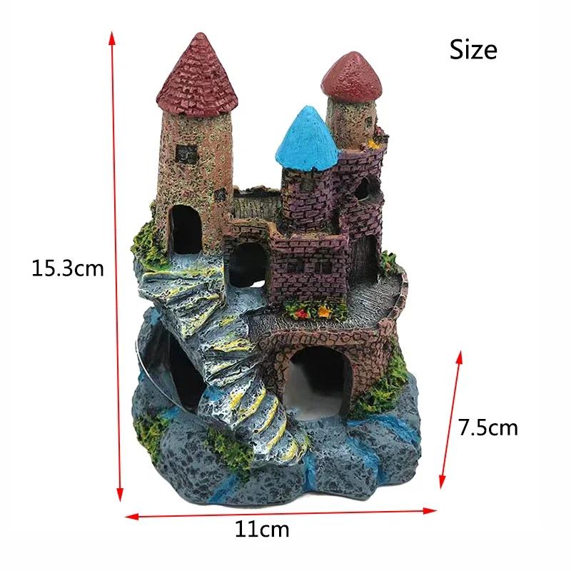 Resin Artificial Fish Tank Ancient Castle Decoration Aquarium Rock Cave Building Decoration Aquatic Landscaping Ornament