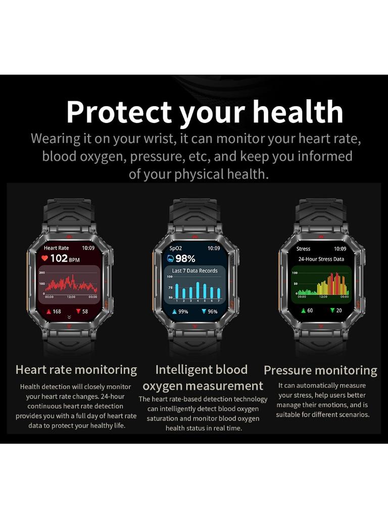 Military Smart Watch for Men with GPS Compass GPT Voice Assistant Smartwatch with LED Flashlight Bluetooth Call Fitness Tracker for Android & iOS