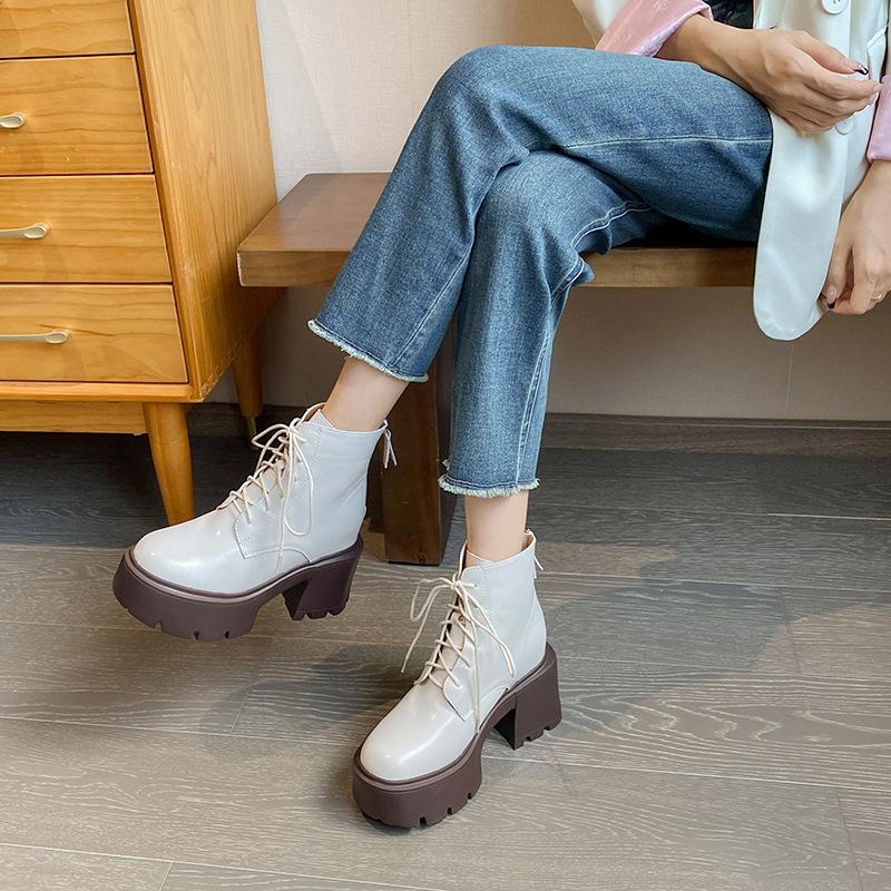 

12Lm inner height increase thick heel short boots women s white autumn and winter new small Martin boots thick sole small size thin boots 33 38 чорний