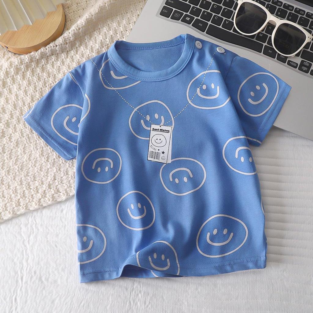 Letní trička s krátkým rukávem 2026 pro chlapce a dívky Miminko Jaro Kulatý výstřih Kreslený bavlněný top pro děti