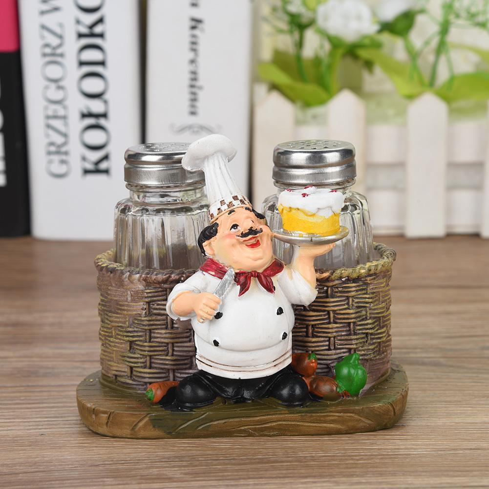 Cute Chef Statue Salt & Pepper Bottle Holder Ornaments Home Decor Kitchen Resin Crafts