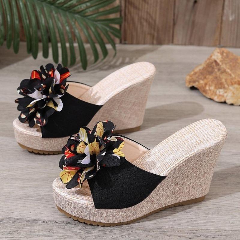 2026 Summer Beach Platform Women Wedge Slippers Appliques Butterfly-knot Female Sandals Clog Shoes Slides Women