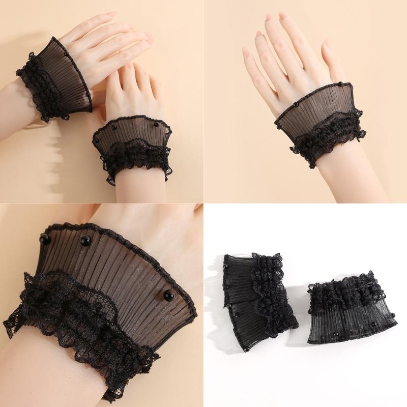 Ruffle Lace Trim Arm Covers Wrist Cuffs Sleeves For Women Dress Outfit Enhancer Sheer Armband Daily Wear Accessory
