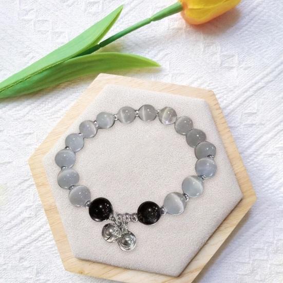 Brățară pentru femei, margele de sticlă, pandantiv cu clopoțel, frânghie elastică netedă, gradient reglabil, faux opal, bijuterii pentru încheietura mâinii, cadou de zi de naștere