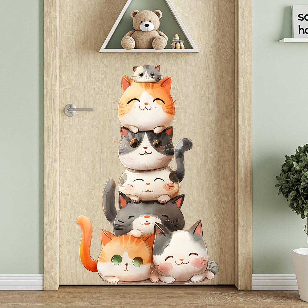 Stacked Cats Self Adhesive Wall Sticker No Residue For Entryway Door Decor