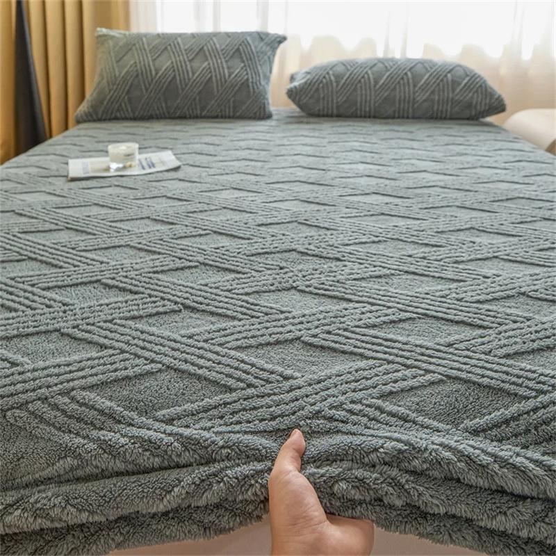Winter Velvet Mattress Cover Thicken Warmth Bed Cover Bedsheet Bed Linen Soft Plush Warm Fitted Sheet Winter Velvet Bedcloth
