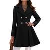 Women's Color Double-Breasted Woolen Coat with Lapel Collar Cinched Waist A-Line Mid-Length Fall Winter Outerwear