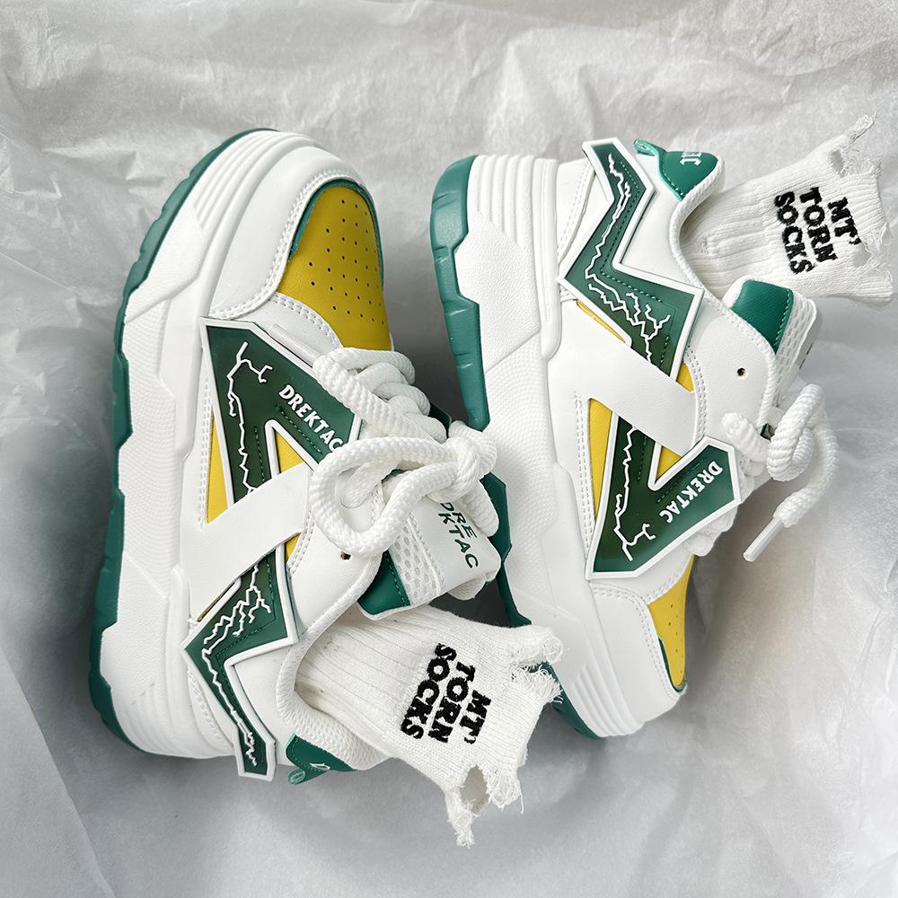 Ins Maillard Platform Heightening Casual Bread Shoes Couple Contrasting Colors Same Sports Shoes Men and Women