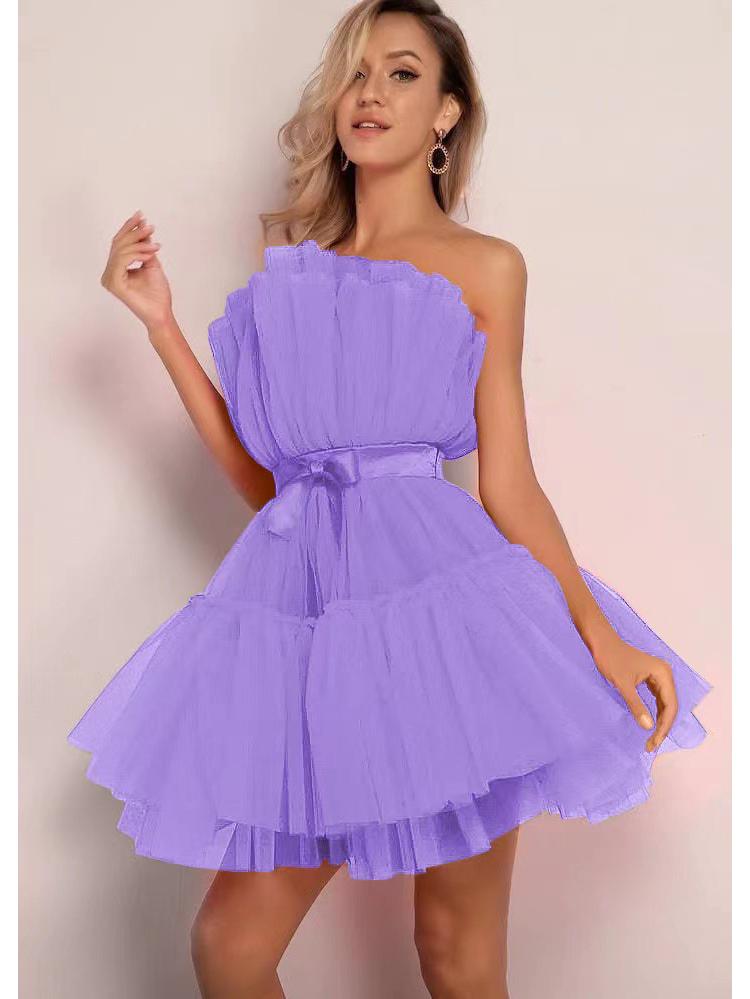 WT2025 Elegantes Mesh-Tüllkleid mit Schleife