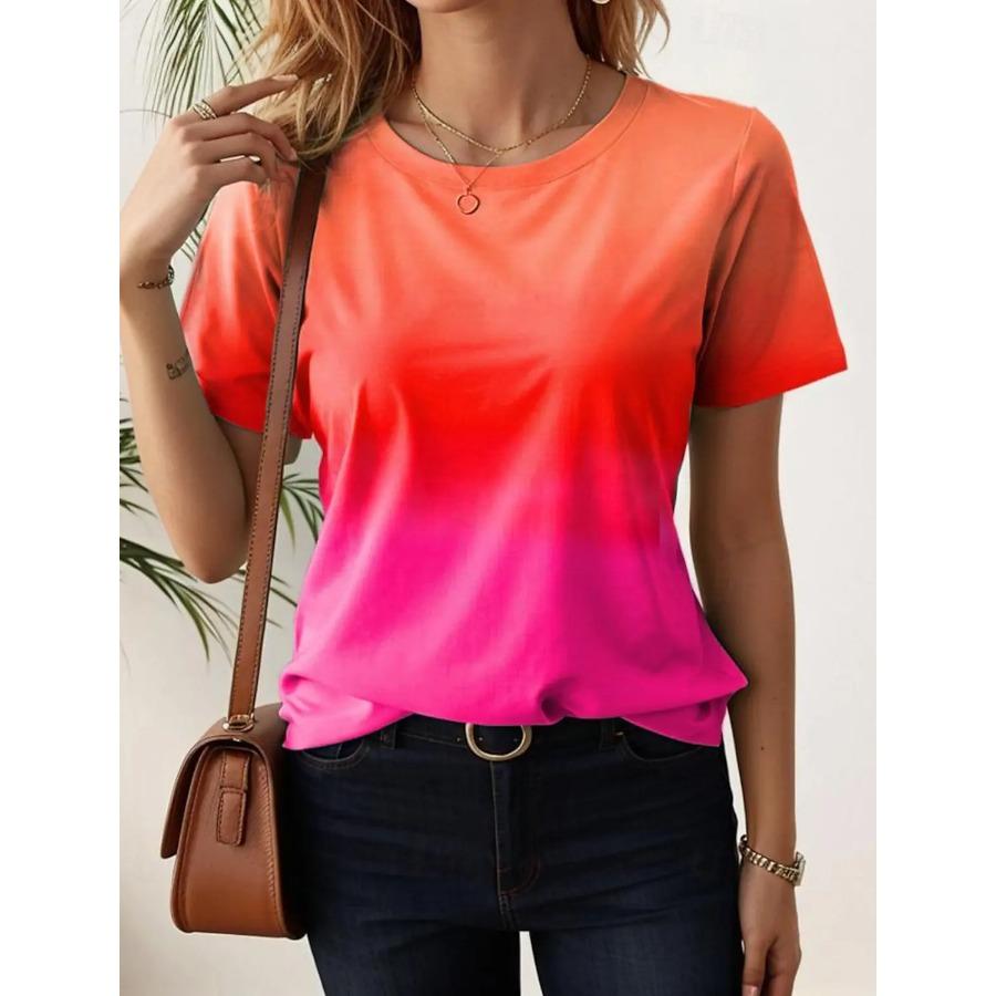 Women's T-Shirts For Women 3d Gradient Print  Tees Casual Street Femalewear Summer  Oversized T-Shirt Fashion Lady Y2k Clothing