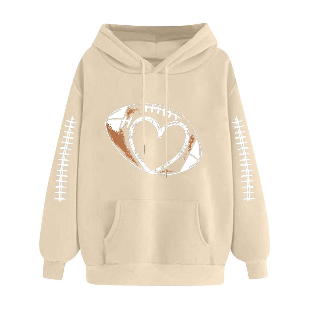 Women's Loose Comfortable Casual And Fashionable V-neck Rugby Print Long Sleeved Hooded Sweatshirt