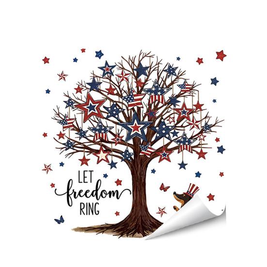 

4th of July Clings Window Flag Red Patriotic American Blue White Tree E