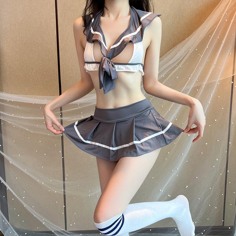 Sex Underwear Sexy Uniform Large Size Small Breasts Bra Maid Set Passion Bow Student Uniform