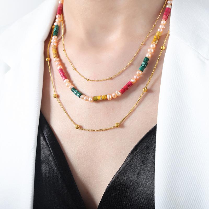 Naturlig Jadecylindrisk Färskvattenpärla Splicing Pärlband Handgjordt Halsband Änkedrottning Mångsidig Personlighet Smycken Kvinnor