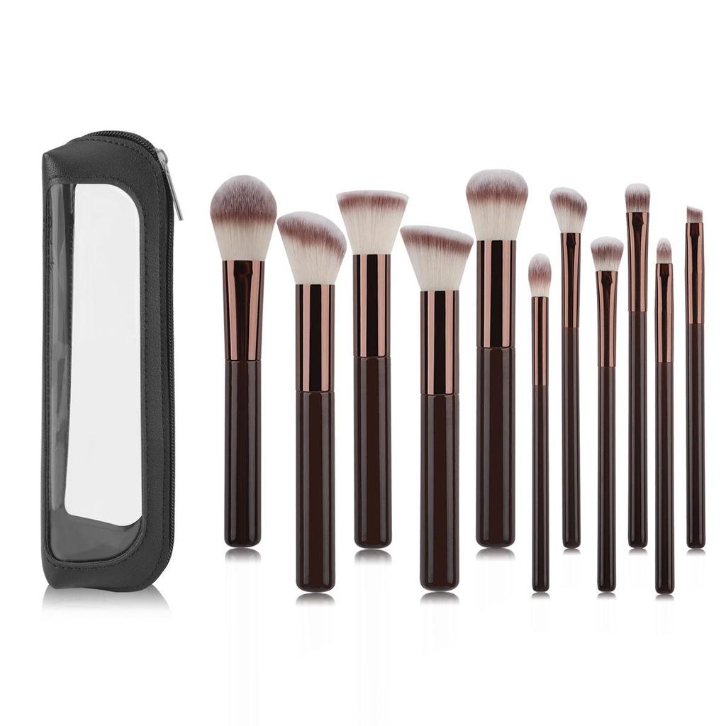 13-Piece Brown Makeup Brush Set: Soft Brushes for Concealer, Lip, Eyeshadow, Powder, and Detail Work.
