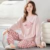 2PCS/Set Large Size Women Pyjamas Plaid Can Be Worn Outside Homewear Girl Long-Sleeved Sleepwear Casual Breathable