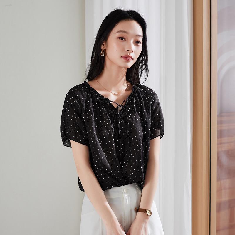 SOFSIL Women's French Polka Dot Linen Blouse