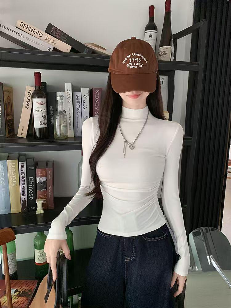 Slim Fit Half High Neck Long Sleeve White Top - Spicy Girl Spring/Autumn 2026 Collection