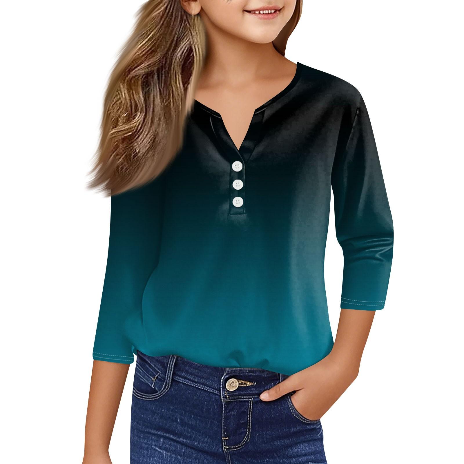 

Повсякденні модні топи для дівчаток Футболка з ґудзиками з сімома рукавами 130 синій