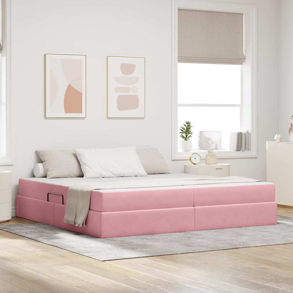 Storage Bed with Mattress Pink 200 x 200 cm Velvet