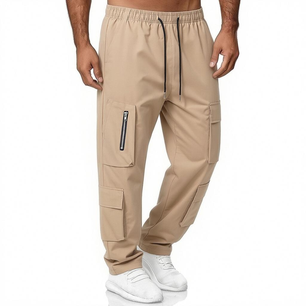 Men's Drawstring Multi Pocket Cargo Pants Men's Casual Quick Drying Straight Leg Cargo Pants