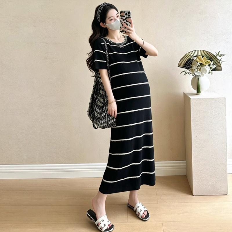 2026 Summer French Chic Black & White Striped Slimming Dress 2X Large
