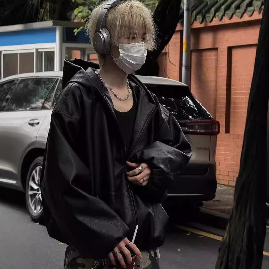 High Street Black Color WIndbreaker Coat Mens Women Cleanfit Casual Loose Zipper Hooded Jackets Oversized