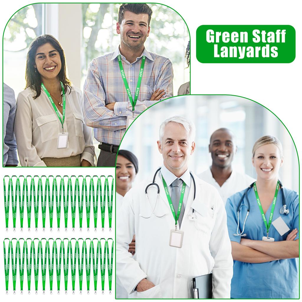 30 Pcs Safety Breakaway Staff Lanyards Pre Printed Green Neck Lanyard Staff Neck Strap With Swivel Plastic Clip And Safety Break