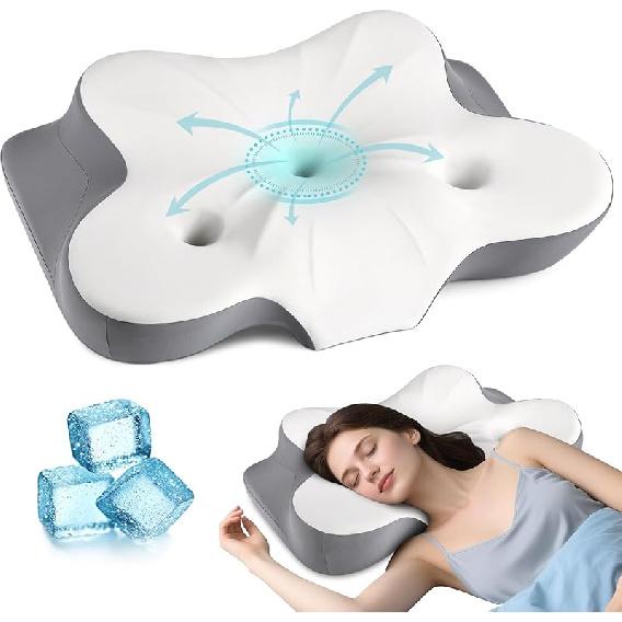 Cervical Neck Pillow for Pain Relief- Ergonomic Memory Foam Pillows for Sleeping, Dual Ear Relief Zone Contour Pillow, Neck Support Pillows for Side