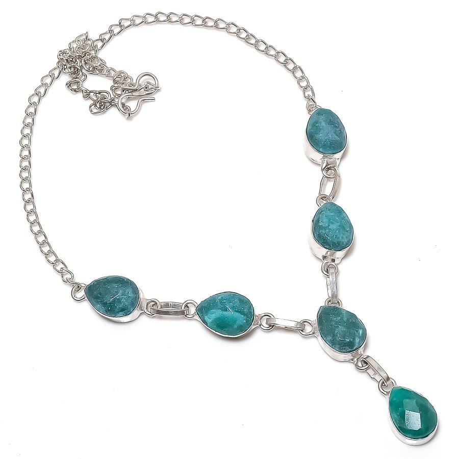 Natural Skota Emerald Gemstone 925 Sterling Silver Jewelry Necklace 18" t7g37