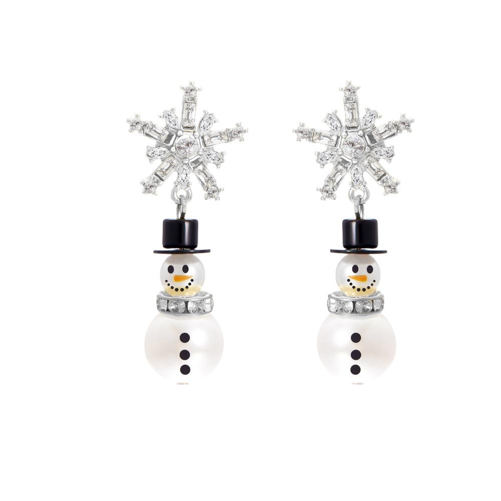 Snowflake Snowman Earrings Pearl Xmas Dangle Earrings Exquisite Christmas Earrings  Women