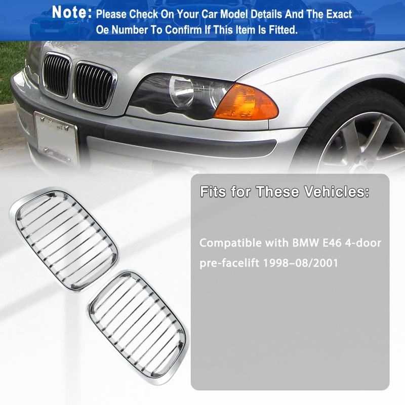Chrome Car Front Bumper Kidney Grill Racing Grille Single Slat for BMW E46 4 Door Sedan 1998 1999 2000 2001