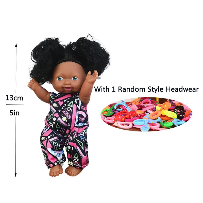 5 Zoll/13 cm Kawaii Niedlich Schwarz Neue Reborn Baby Puppen Pädagogische Puppen Schwarze Haut Schwarzes Haar Mit Niedlicher Schleife Kopfschmuck Geburtstagsgeschenk