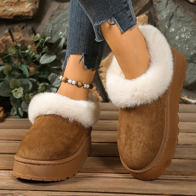 Fashion Fluffy Fur Winter Boots for Women 2025 Plus Size Non Slip Platform Snow Boots Woman Suede Thicken Plush Warm Cotton Shoes Female