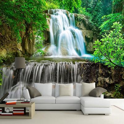Mural de pared Foto Papel de pared 3D Bosque verde Cascada Paisaje natural Pintura Papel tapiz Mural