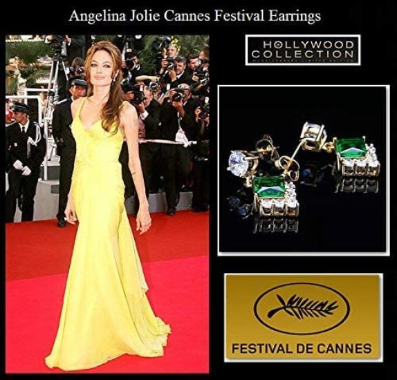 Emerald Green 18K Gold Princess Dangle Hollywood Celebrity Jewelry Earrings, 18KGP,