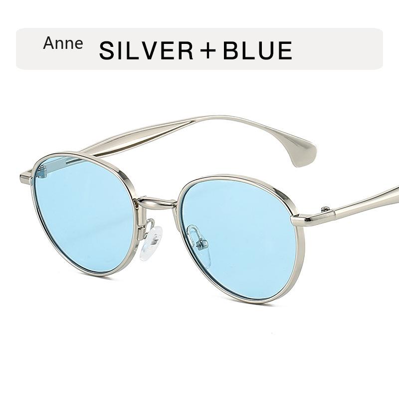 Retro Metal Oval Sunglasses Women Shades UV400 Fashion Punk Men Blue Sun Glasses Lentes De Sol Mujer