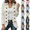 Women's Striped Print Long Sleeve Open Front Cardigan with Ruffle Trim for Casual Everyday Wear