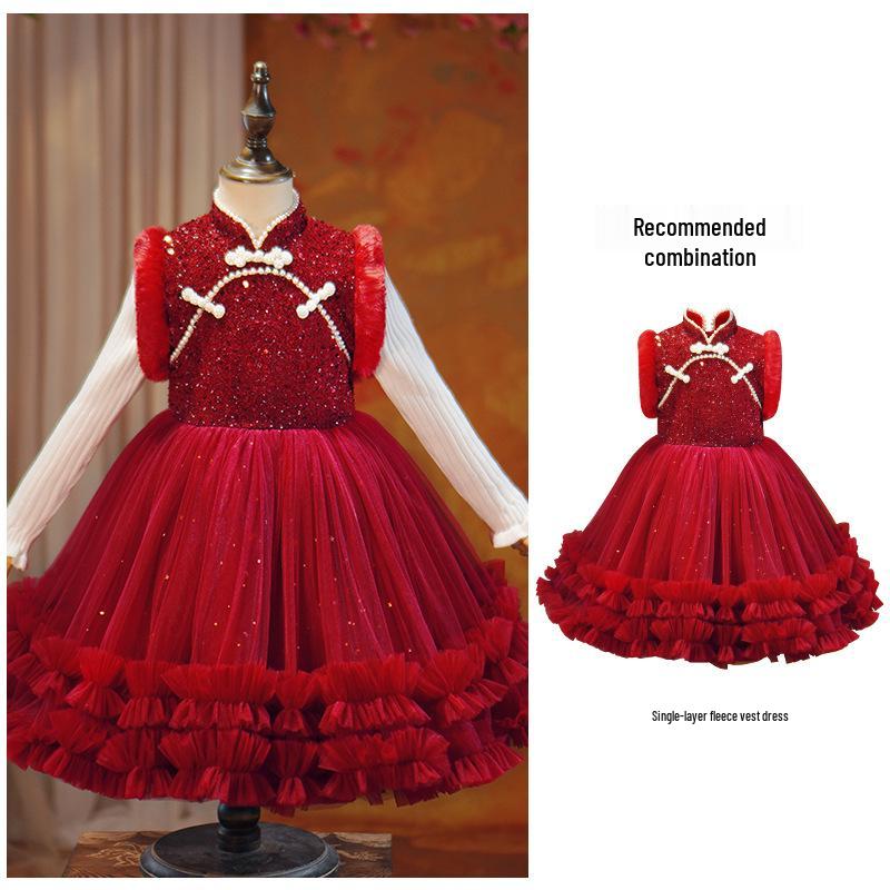 

Winter Princess Long Sleeve Tutu Dress with Fleece Lining for Little Girls 130 cm