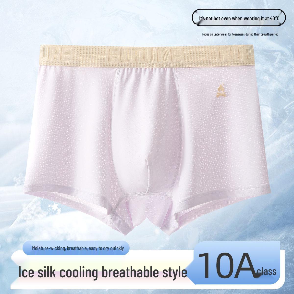Teen Boys Breathable Summer Underwear - A-Class Cotton, Ice Silk, Ages 10-15, Comfortable Fit M 70-90 lbs