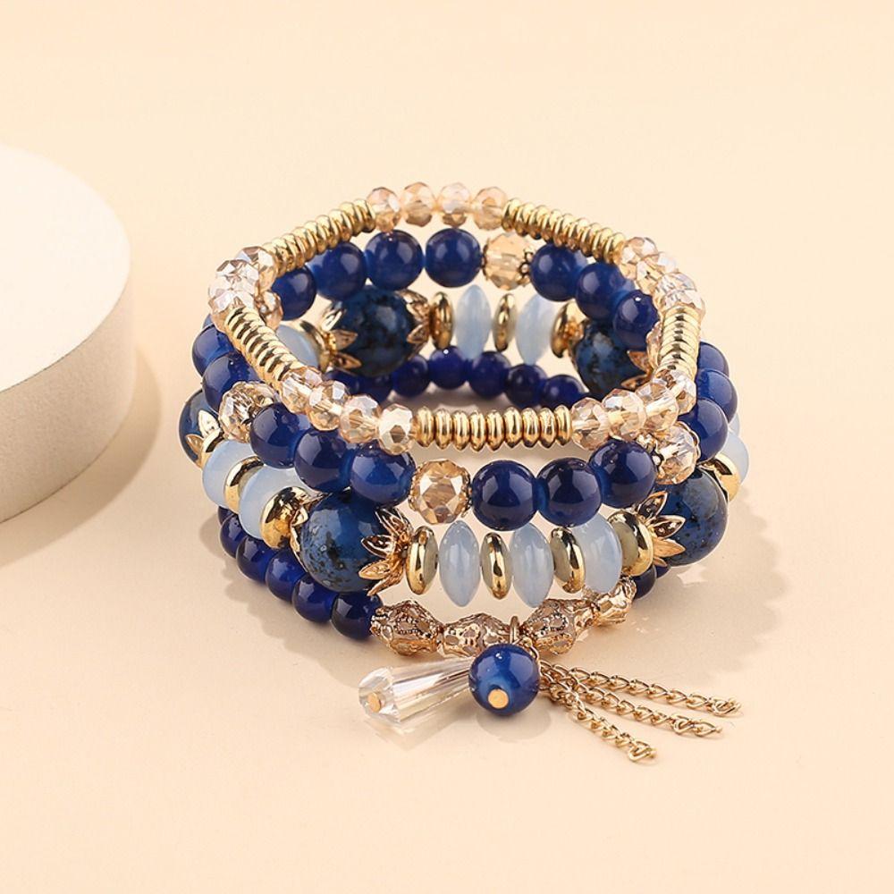 Fringed Design Bracelets Set Electroplated Crystal Beaded Bracelet  Fashion Accessories
